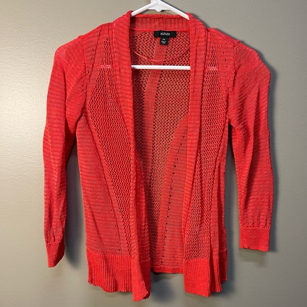 Alfani Vibrant Red/Orange Open-Front Cardigan